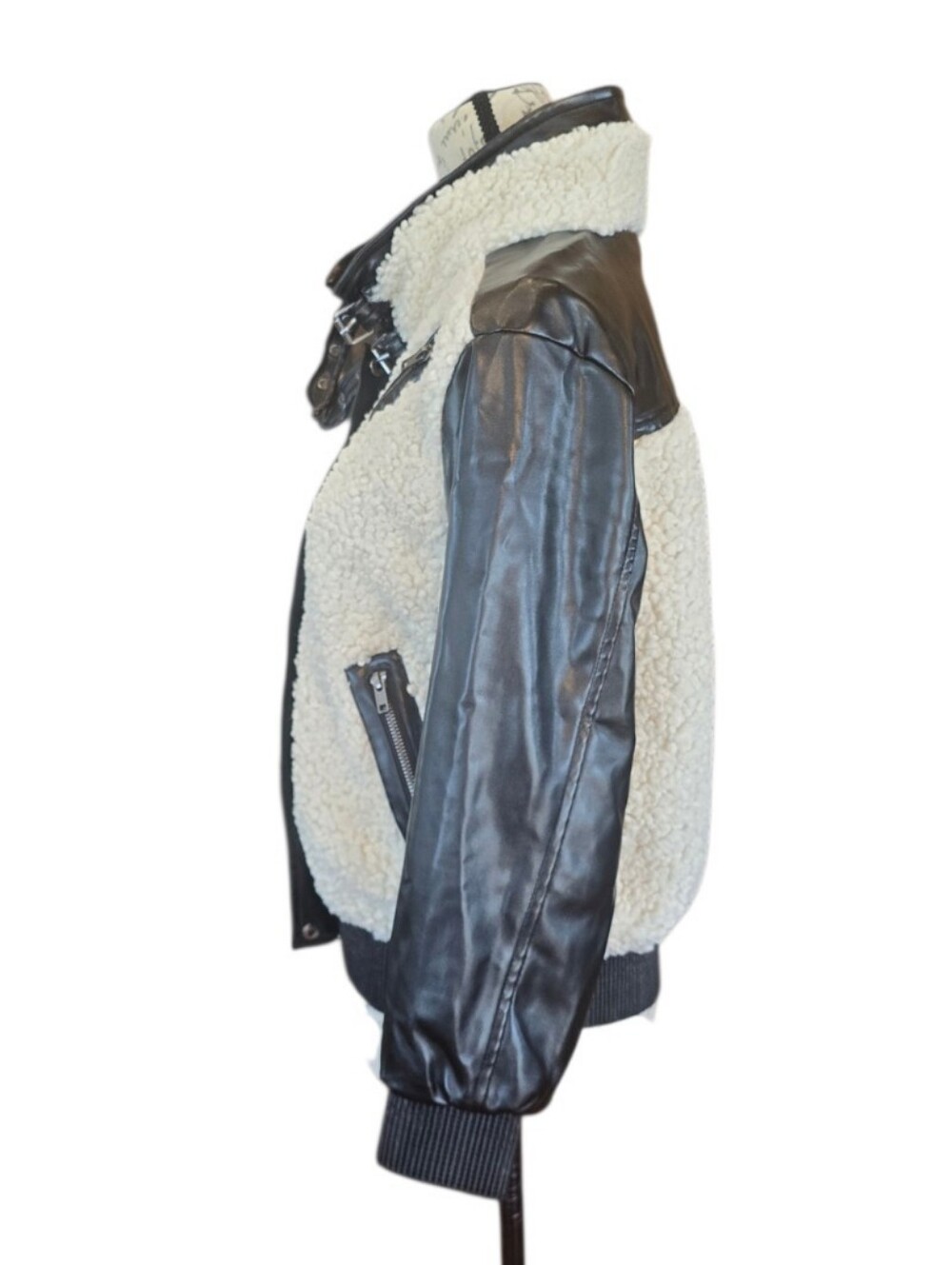 Vintage Havana Girls Black Faux Leather Sherpa Moto Bomber Jacket XL - Picture 5 of 8